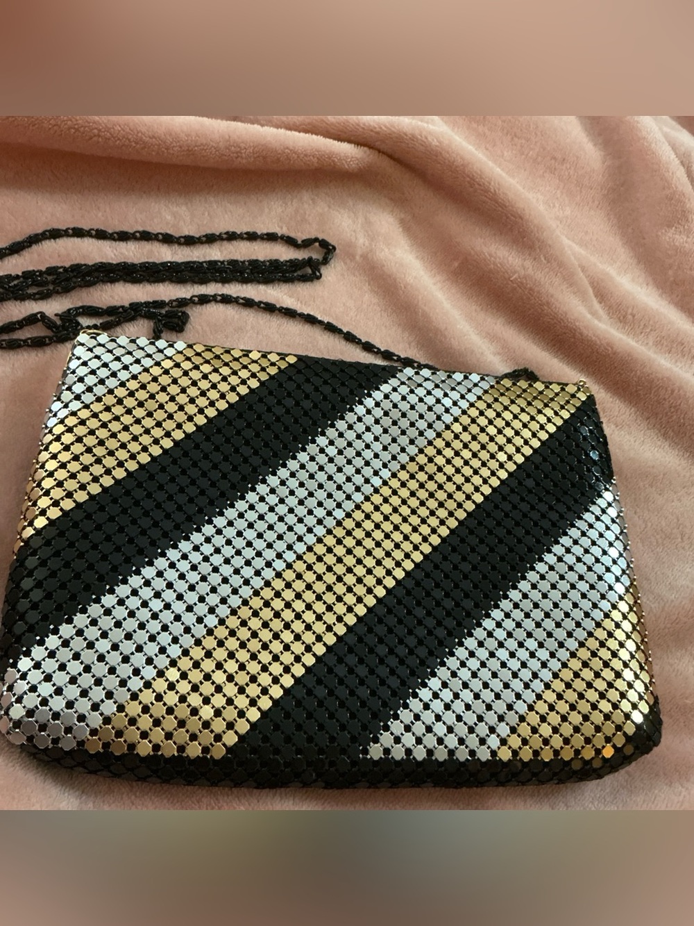 Metal Mesh Evening Bag Cocktail Black Silver Gold 1970s Vintage Snake Chain